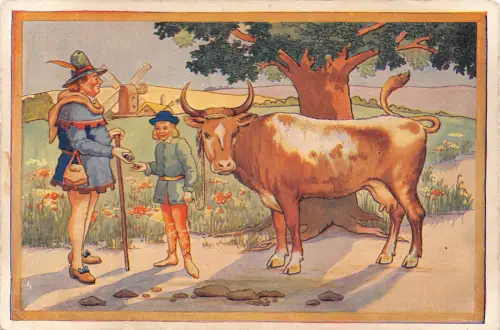 A897 Fantasy Fairytale Jack and the Beanstalk Jack Verkauf Kuh Postkarte