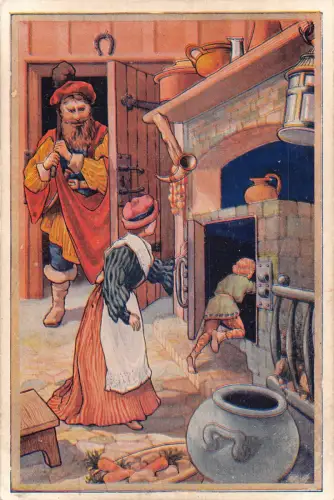 A897 Märchen Fantasy Jack und die Bohnenstange Jack versteckt sich im Schornstein Postkarte