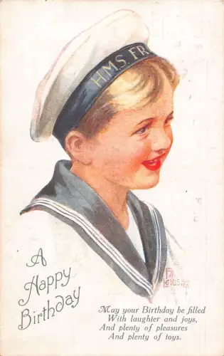 A897 Geburtstagsgrüße 1920 Junge als Matrose verkleidet Kunst Portrait Postkarte