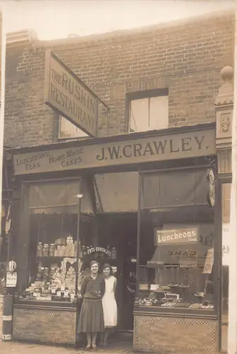 A897 Front Shop Ruskin Restaurant JW Crawley Brättet Schokolade Frauen RPPC Postkarte