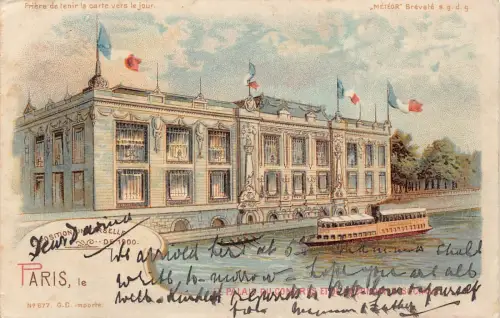 A898 Frankreich Paris 1900 Weltausstellung Dampfschiff Hold-to-light Postkarte