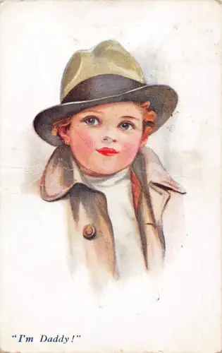 A897 Kunstjunge als Erwachsener im Mantel und Hut Portrait Ich bin Papa! Postkarte 1918