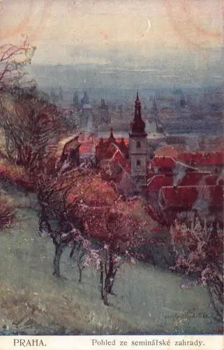 A899 Tschechien Prag Pohled ze seminare zahrady Frühlingshalbmond Postkarte