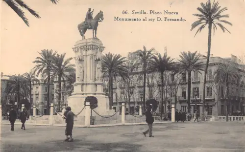 A901 Spanien Sevilla Plaza Nueva Monumento al rey D Fernando Vintage Postkarte