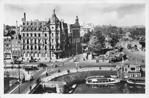 A900 Niederlande Amsterdam Prins Hendrikkade Boot Auto Straßenbahn RPPC Vintage Postkarte