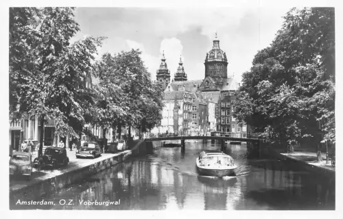 L177 Niederlande Amsterdam OZ Voorburgwal Boot RPPC Vintage Postkarte