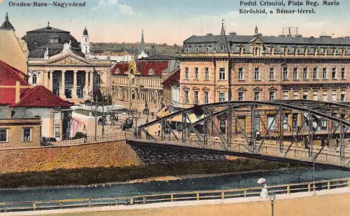 L510 Rumänien Nagyvarad Oradea Brücke über Crisul Fluss Theater Vintage Postkarte