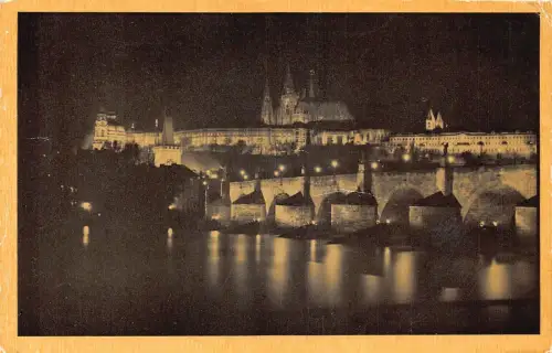 L177 Tschechien Prag bei Nacht Hradschin und Kleinseite Vintage Postkarte