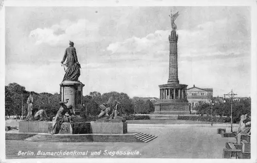 L184 Deutschland Berlin Bismarck Denkmal und Siegessaeule Vintage Postkarte