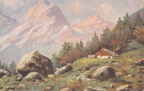 L183 Deutschland Lodge Berge Gemälde Vintage Postkarte