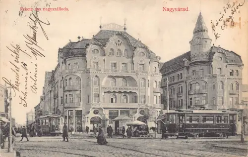 L510 Rumänien Nagyvarad Oradea Black Eagle Hotel 1910 Straßenbahn Vintage Postkarte