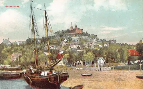 L184 Deutschland Blankenese Schiffe Burg Strand Vintage Postkarte
