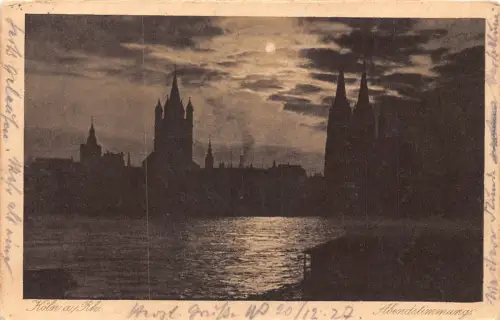 Deutschland 1927 Koeln a Rh Abendstimmung Moonlight Vintage Postkarte