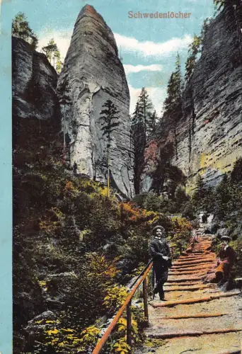 Deutschland 1912 Schwedenloecher Klippen Treppe Bergsteiger Vintage Postkarte