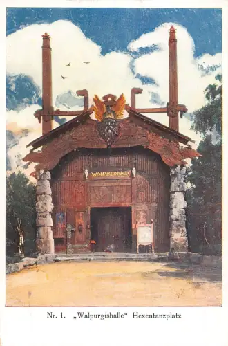 Deutschland Walpurgishalle Hexentanzplatz Vintage Postkarte