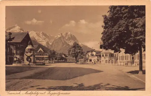 Deutschland Garmisch Marktplatz Zugspitze Berggipfel Vintage Postkarte