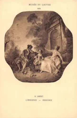 A089 Gemälde signiert N Lancret, Unschuld aus Louvre Museum Vintage Postkarte