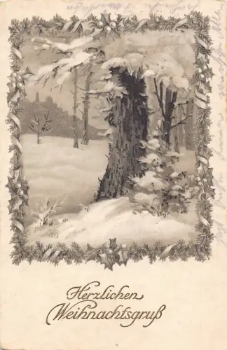 A089 Weihnachtsgrüße 1940 Landschaft Passepartout Heiliger Baumrahmen Postkarte