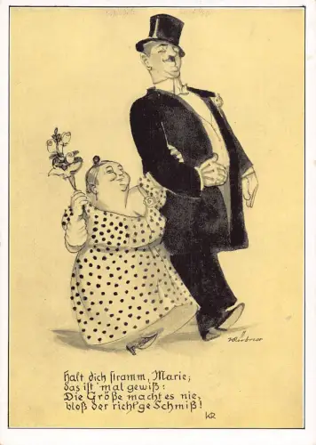 B164 Comic Humor Paar kleine Frau große Herren Vintage Postkarte