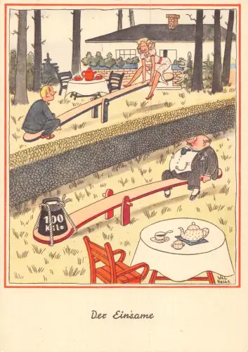 B165 Comic Humor Der Einsame Wippe Fat Gentleman Couple Will Halle Postkarte