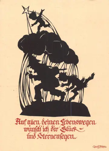 B165 Silhouette Fantasy Kunst Georg Wischke Fee Faur Satyr Zauberer Postkarte