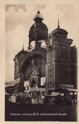 B166 Tschechien Praha Prag Vystaviste Prumyslovy Palac Schilder RPPC Postkarte