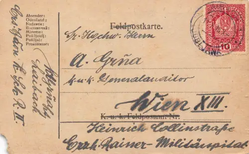 B173 Slowenien Ljubljana 1918 nach Österreich, Wien Wien 1. Weltkrieg Feldganzsache