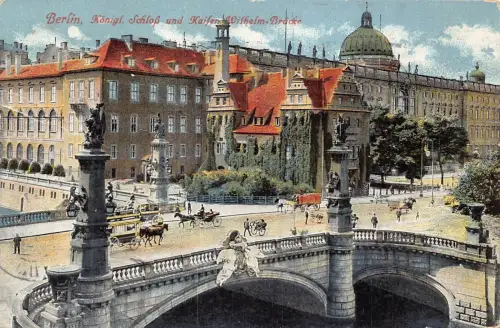 Deutschland 1925 Berlin Schloss Kaiser Wilhelm Brücke Kutschen Vintage Postkarte