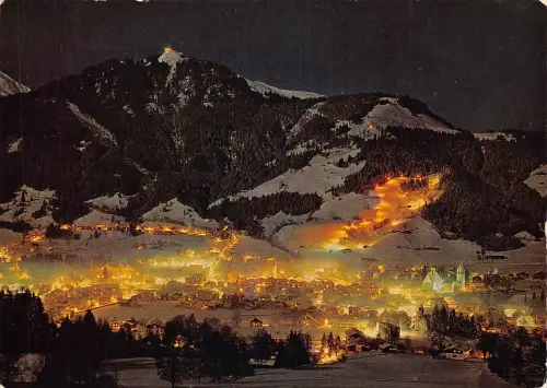 Österreich 1975 Kitzbüheler Hahnenkamm Nachtpiste bei Nacht Vintage Postkarte