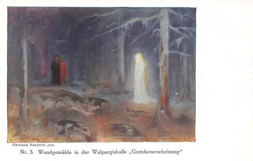 Kunstfresko in der Walpurgishalle Gretchenerscheinung Geisterwald Fantasy Postkarte
