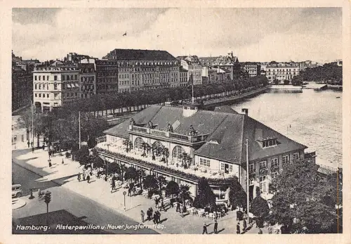 Deutschland Hamburg Alsterpavillon Neuer Jungfernstieg Vintage Postkarte