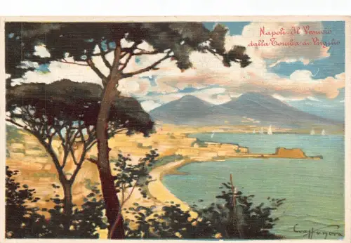 L279 Italien Napoli Gemälde signiert Vesuv von Tomba di Virgilio Postkarte