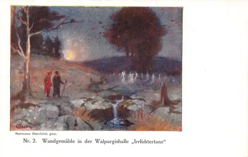 Kunst Fresko in der Walpurgishalle Irrlictertanz Geistertanz Fantasy Vintage Postkarte