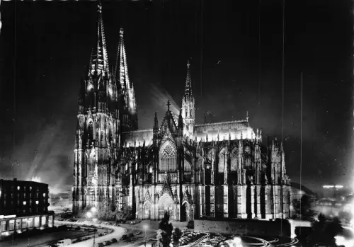 Deutschland 1966 Köln am Rhein Kölner Dom bei Nacht Vintage Postkarte