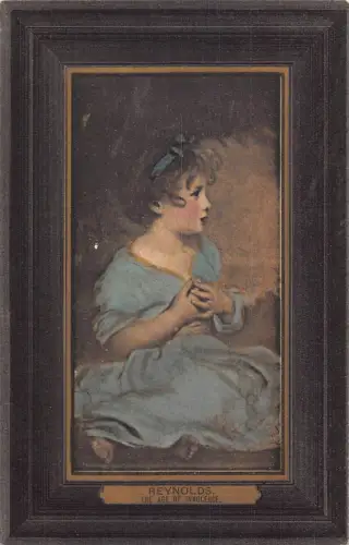A907 Passepartout Kunst von Reynolds Das Zeitalter der Unschuld Mädchen blaues Kleid Postkarte