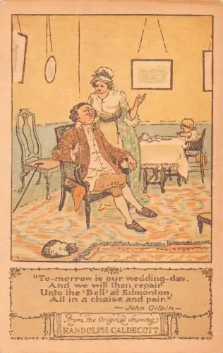 A907 Love Romance Paar Morgen ist unser Hochzeitstag Kunst von R Caldecott Postkarte