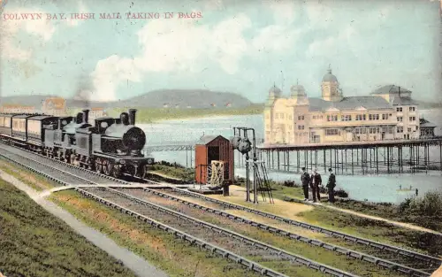 A906 Wales 1906 Colwyn Bay Irish Mail Takes Steam Train Railway Postkarte
