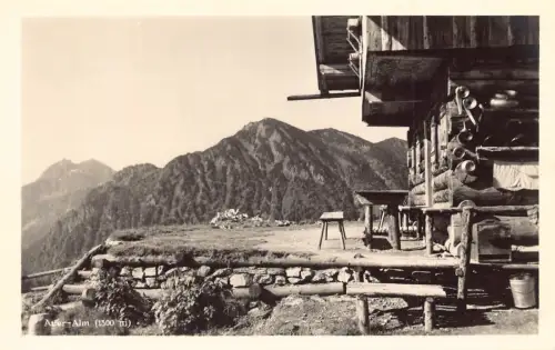 L343 Deutschland Auer-Alm 1300m Holzhütte RPPC Vintage Postkarte