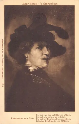 A907 Mauritshuis Haag Kunst von Rembrand Portrait als Offizier Postkarte