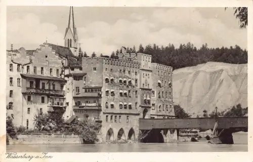 L342 Deutschland 1929 Wasserburg a Inn Bridge Buildings Vintage Postkarte