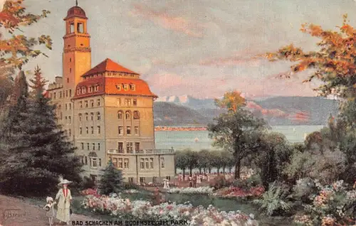 L343 Deutschland 1910 Bad Schachen am Bodensee Park Vintage Postkarte