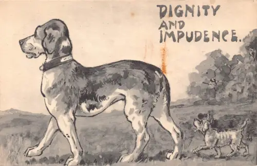 A911 Würde und Frechheit Hund und ihr Welpe Kunst Vintage Postkarte