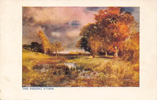 A911 Passepartout 1904 Kunst Der vorübergehende Sturm Landschaft Baum Vintage Postkarte