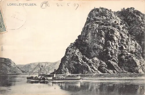 L012 Deutschland 1907 Loreleyfelsen Dampfschiff Vintage Postkarte