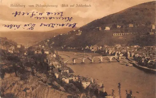 L011 Deutschland 1915 Heidelberg Vom Philosophenweg Brücke Vintage Postkarte
