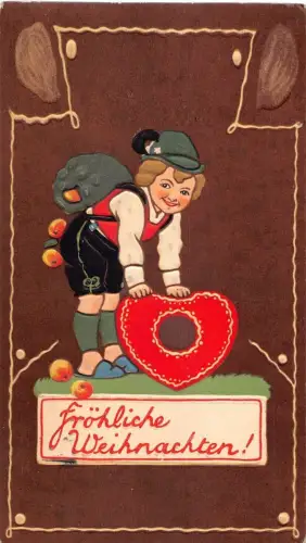 L407 Weihnachtsgrüße 1910 Junge Äpfel Herz Lebkuchen Prägepostkarte