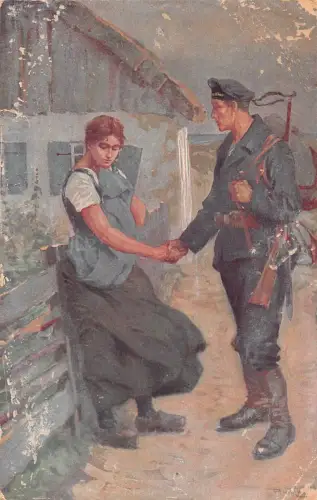 A095 Deutsche Invaliden Marine Charity Gemälde Soldat signiert P Halke Postkarte