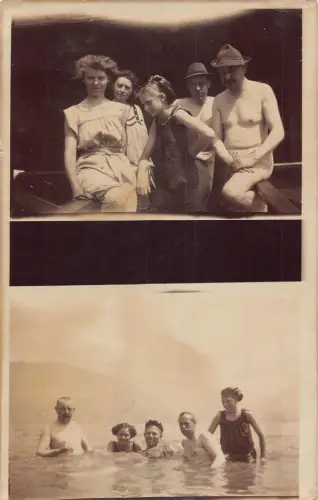 A094 Echtfoto 1911 Bayern Familie im Boot und im See posiert Urlaubspostkarte