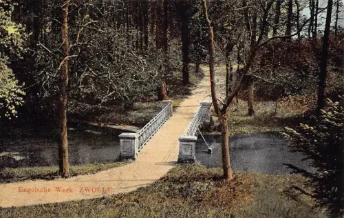 L177 Niederlande Zwolle Engelsche Werk Brücke Wald Vintage Postkarte