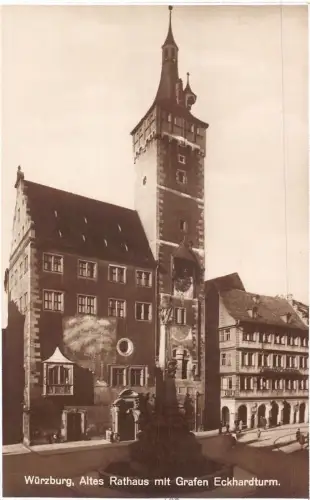 L182 Deutschland Wuertzburg Altes Rathaus Grafen Eckhardturm Turm Vintage Postkarte